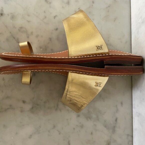 SAM EDELMAN Maxy Gold Slip On Toe Ring Leather Flat Slides Sandal 6 - Picture 14 of 15
